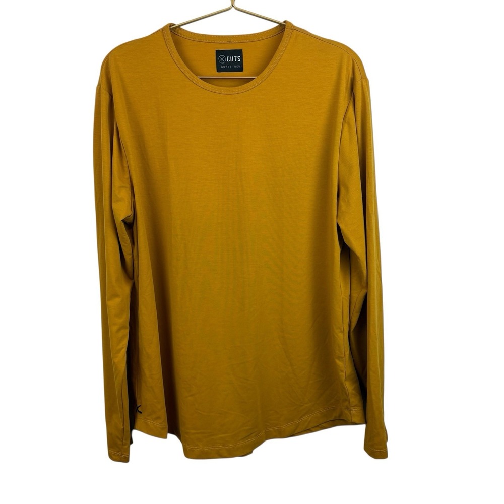 Cuts Curve‎ Hem Pyca Pro Long Sleeve Gold Yellow T-Shirt Size Large